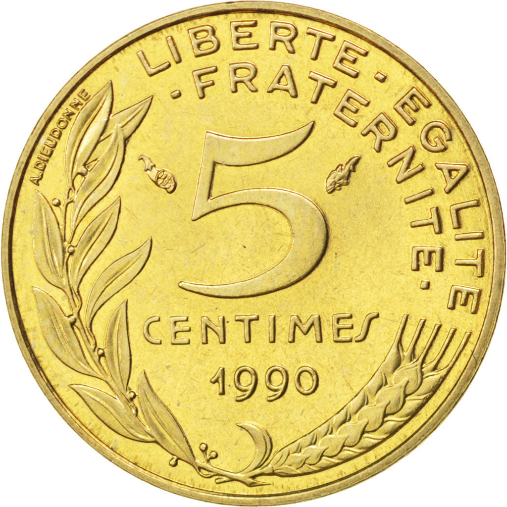 FRANCE, Marianne, 5 Centimes, 1990, Paris, KM #933, MS(63), Aluminum-Bronze,...