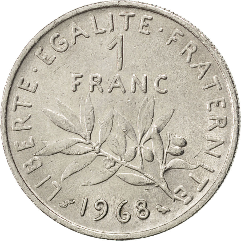 FRANCE, Semeuse, Franc, 1968, Paris, KM #925.1, AU(50-53), Nickel, 24, Gadoury..