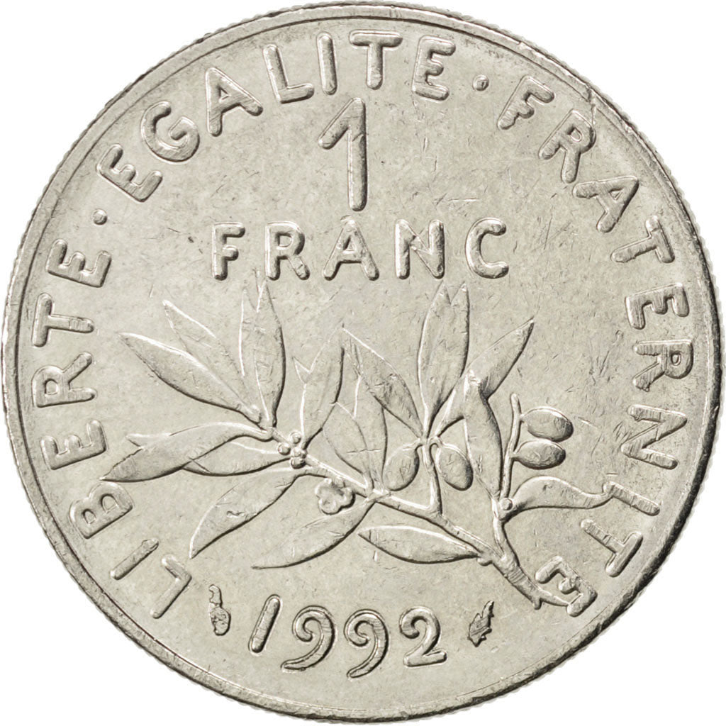 FRANCE, Semeuse, Franc, 1992, Paris, KM #925.1, AU(50-53), Nickel, 24, Gadoury..