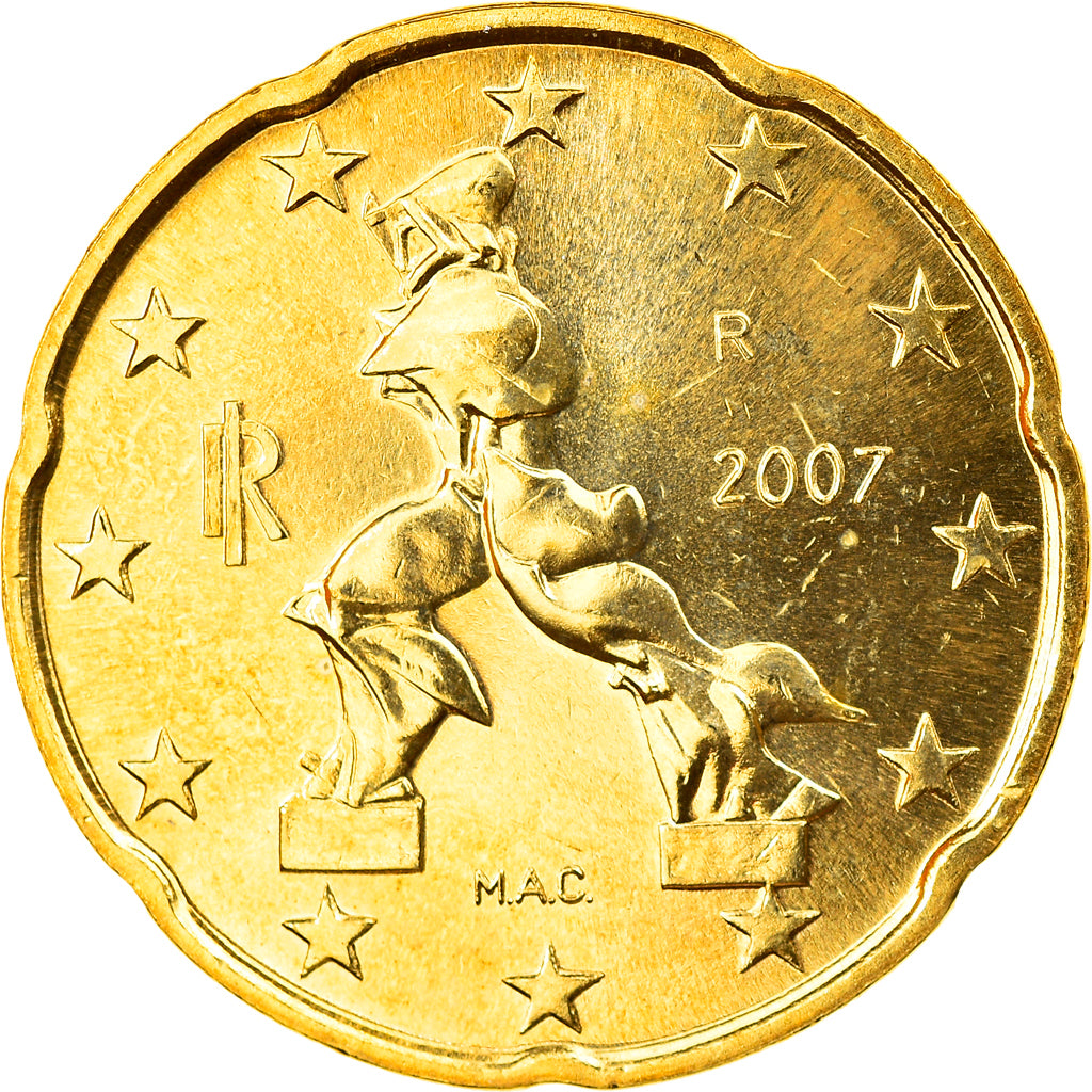 Italien, 20 Euro Cent, 2007, Rome, STGL, Messing, KM:214