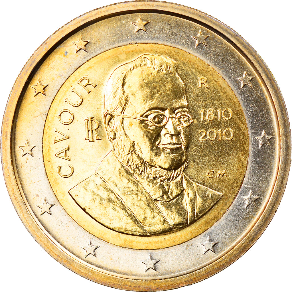 Italia, 2 Euro, Camillo Benso Count of Cavour, 2010, Rome, FDC, Bi-metallico