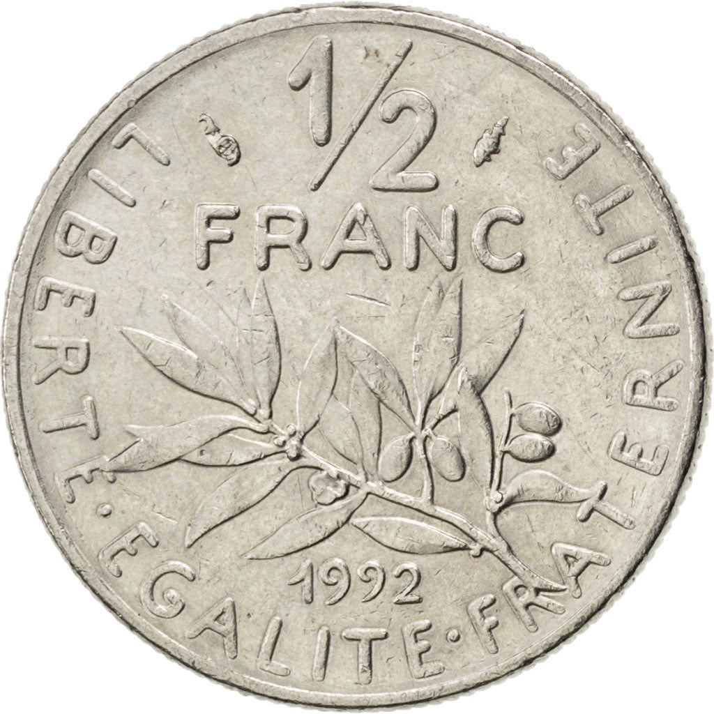 FRANCE, Semeuse, 1/2 Franc, 1992, Paris, KM #931.1, EF(40-45), Nickel, 19.5,...