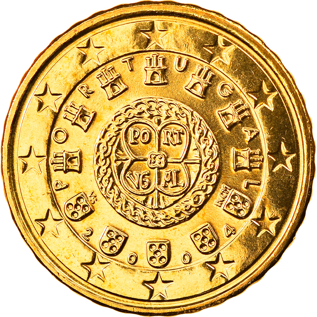Portugal, 10 Euro Cent, 2004, Lisbon, MS(65-70), Brass, KM:743