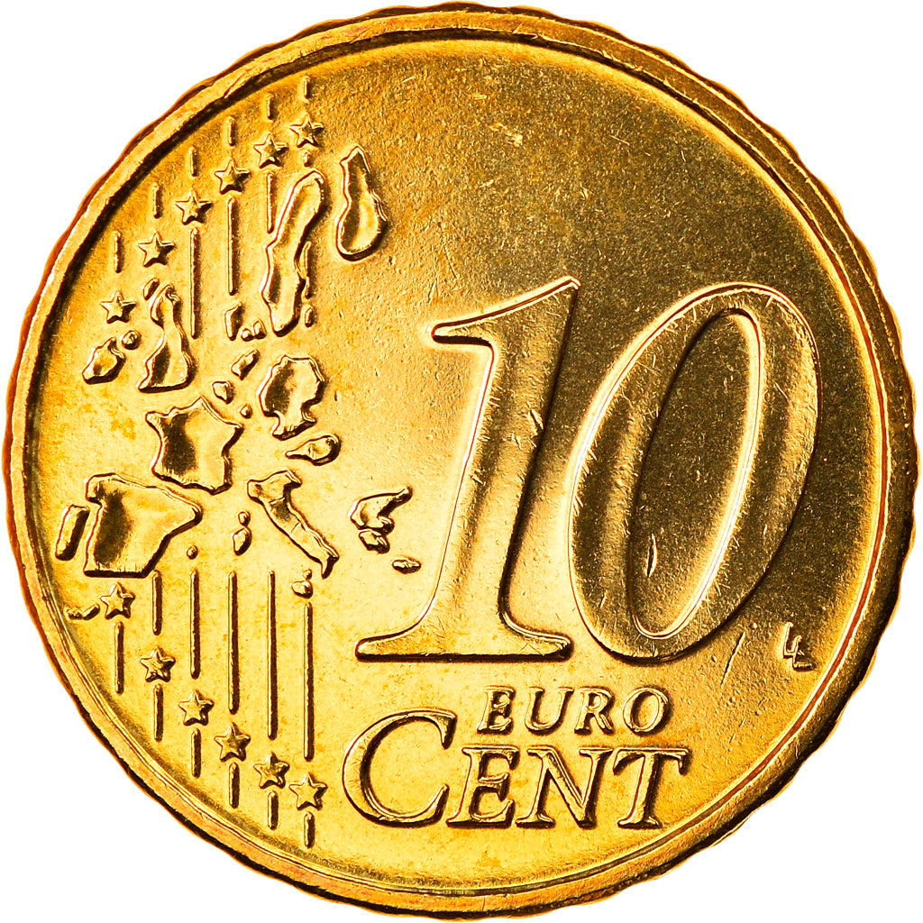 Portugal, 10 Euro Cent, 2004, Lisbon, MS(65-70), Brass, KM:743