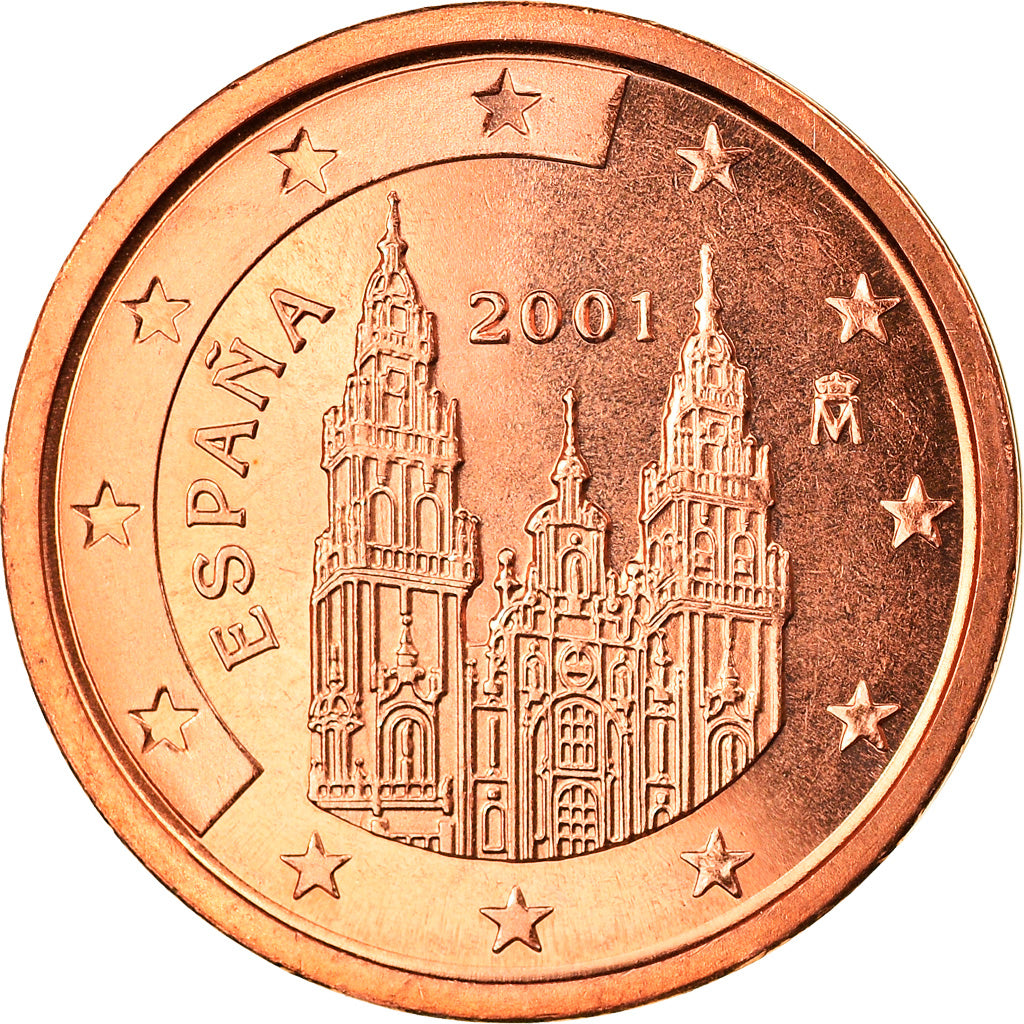 Spanien, 2 Euro Cent, 2001, Madrid, STGL, Copper Plated Steel, KM:1041