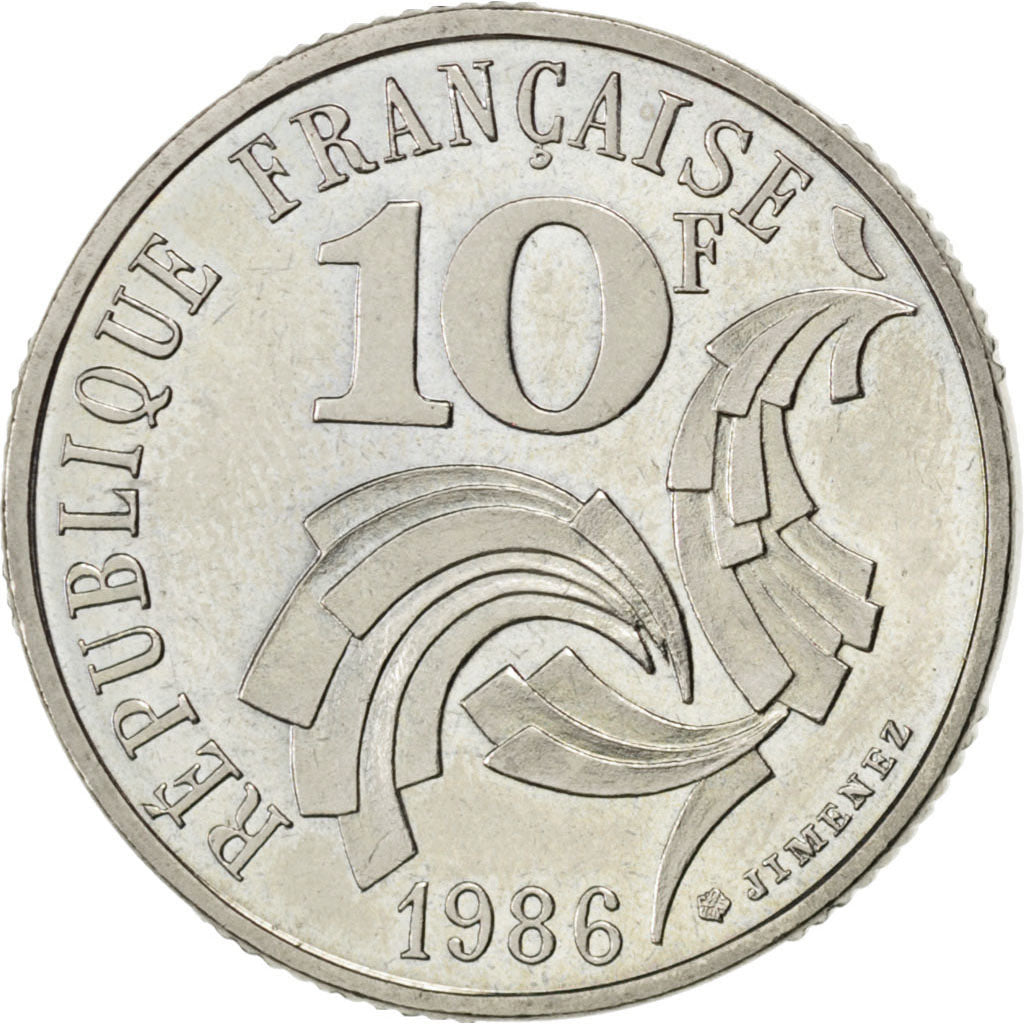 FRANCE, Jimenez, 10 Francs, 1986, KM #959, MS(63), Nickel, 21, Gadoury #824,...