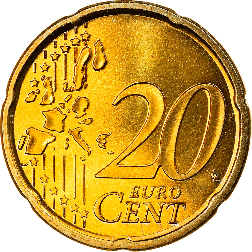 Spagna, 20 Euro Cent, 2002, Madrid, FDC, Ottone, KM:1044