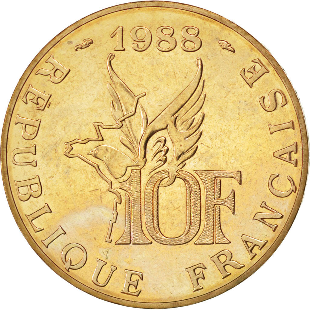 FRANCE, Roland Garros, 10 Francs, 1988, KM #965, MS(60-62), Aluminum-Bronze,...