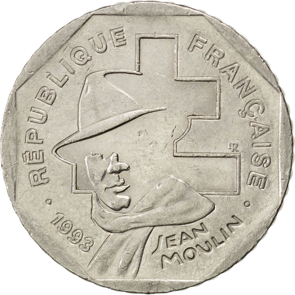 Francia, Jean Moulin, 2 Francs, 1993, BB+, Nichel, KM:1062, Gadoury:548