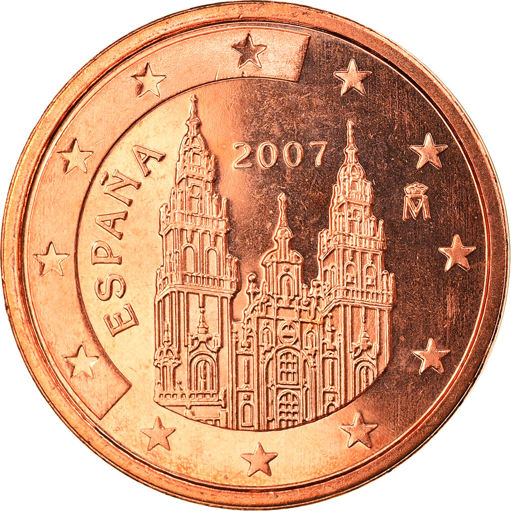 Spagna, 2 Euro Cent, 2007, Madrid, FDC, Acciaio placcato rame, KM:1041
