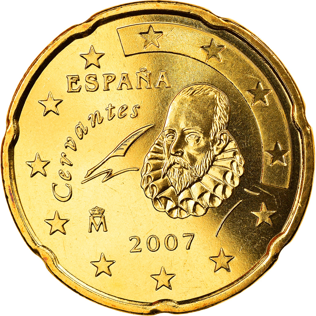 Spain, 20 Euro Cent, 2007, Madrid, MS(65-70), Brass, KM:1071