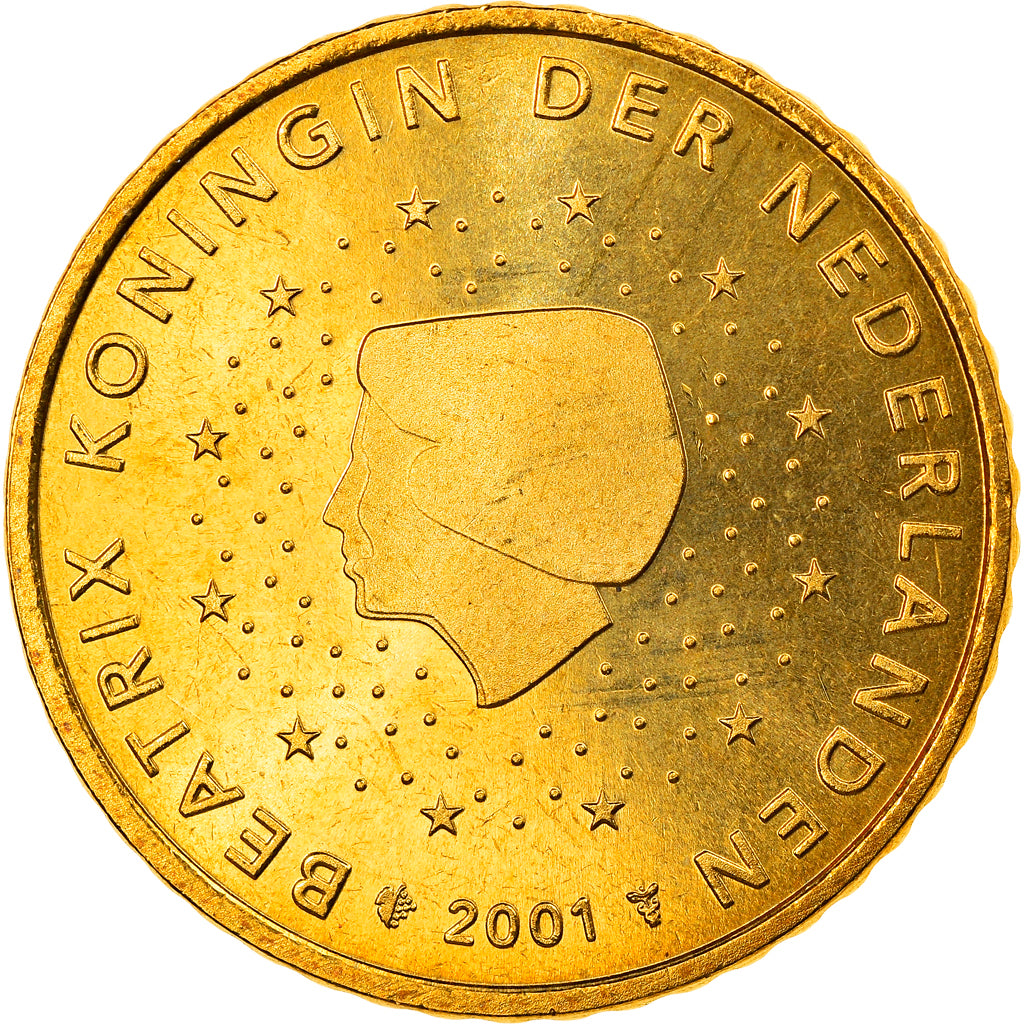 Netherlands, 50 Euro Cent, 2001, Utrecht, MS(65-70), Brass, KM:239