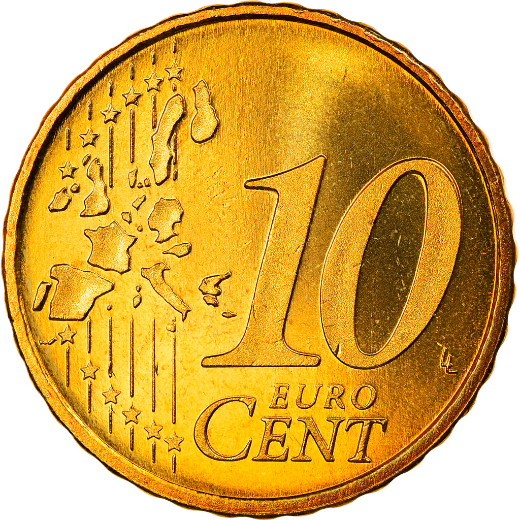 Holandia, 10 Euro Cent, 2002, Utrecht, MS(65-70), Mosiądz, KM:237