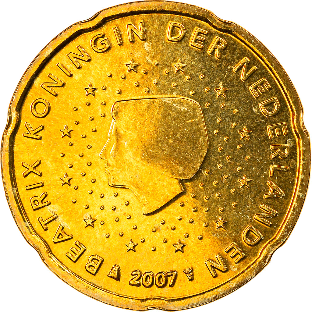 Holandia, 20 Euro Cent, 2007, Utrecht, MS(65-70), Mosiądz, KM:269