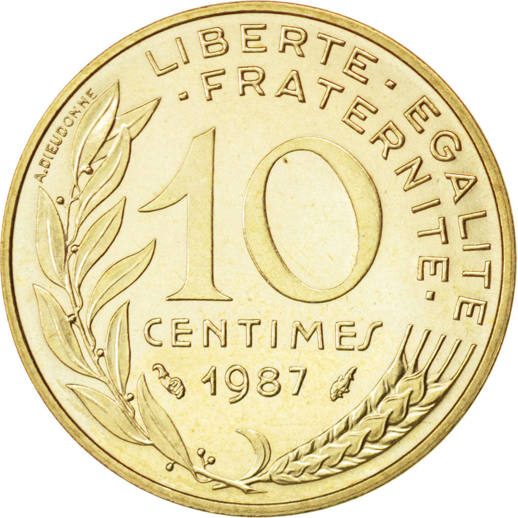 FRANCE, Marianne, 10 Centimes, 1987, Paris, KM #929, MS(63), Aluminum-Bronze,...