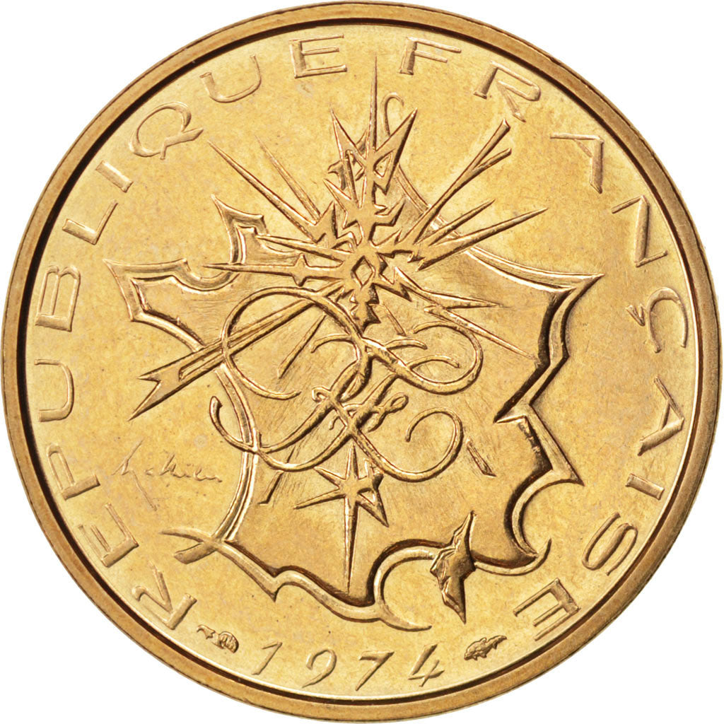 FRANCE, Mathieu, 10 Francs, 1974, KM #940, MS(63), Nickel-Brass, 26, Gadoury...