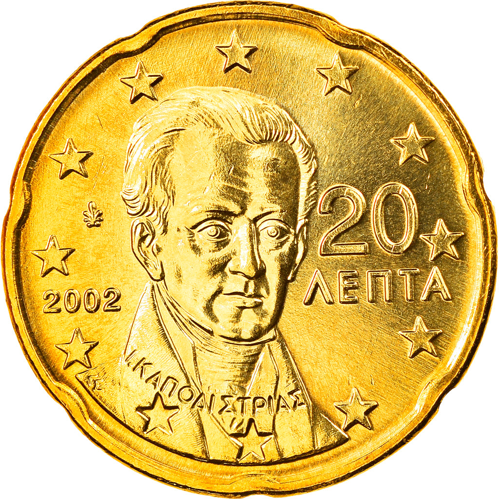 Grécia, 20 Euro Cent, 2002, Athens, MS(65-70), Latão, KM:185