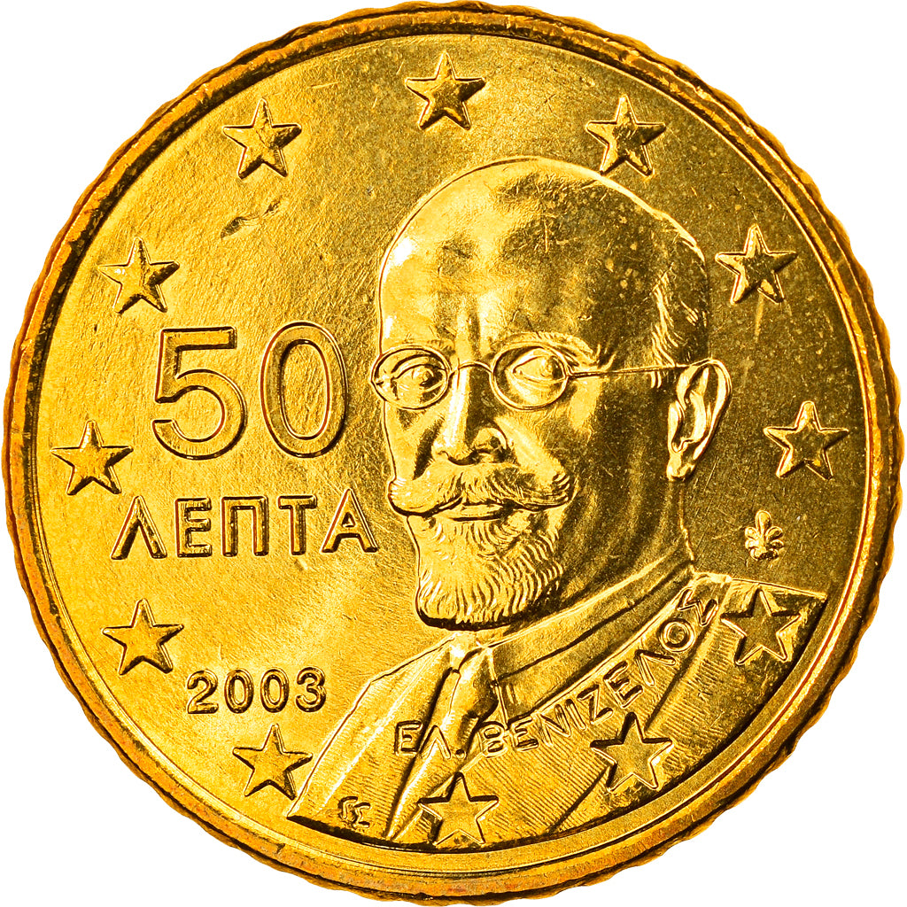 Greece, 50 Euro Cent, 2003, Athens, MS(65-70), Brass, KM:186