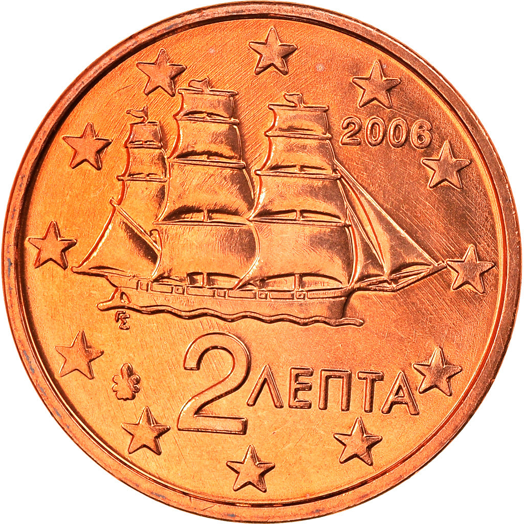 Grecja, 2 Euro Cent, 2006, Athens, MS(65-70), Miedź platerowana stalą, KM:182