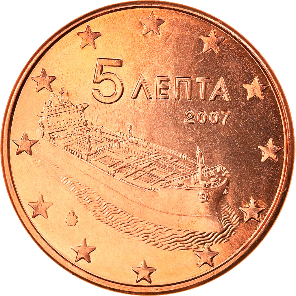 Griechenland, 5 Euro Cent, 2007, Athens, STGL, Copper Plated Steel, KM:183