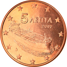 Griechenland, 5 Euro Cent, 2007, Athens, STGL, Copper Plated Steel, KM:183