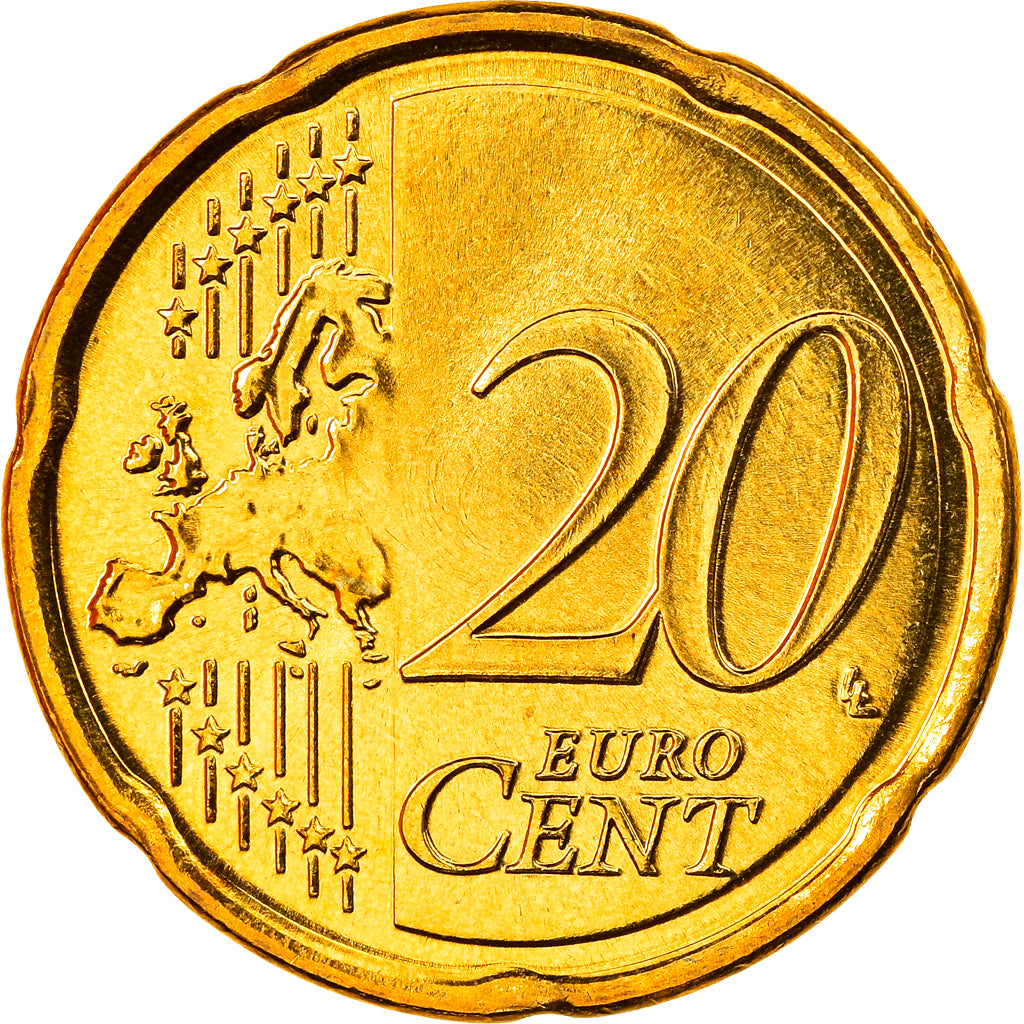 Grécia, 20 Euro Cent, 2007, MS(65-70), Latão, KM:212