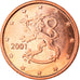Finlandia, Euro Cent, 2001, Vantaa, FDC, Acciaio placcato rame, KM:98