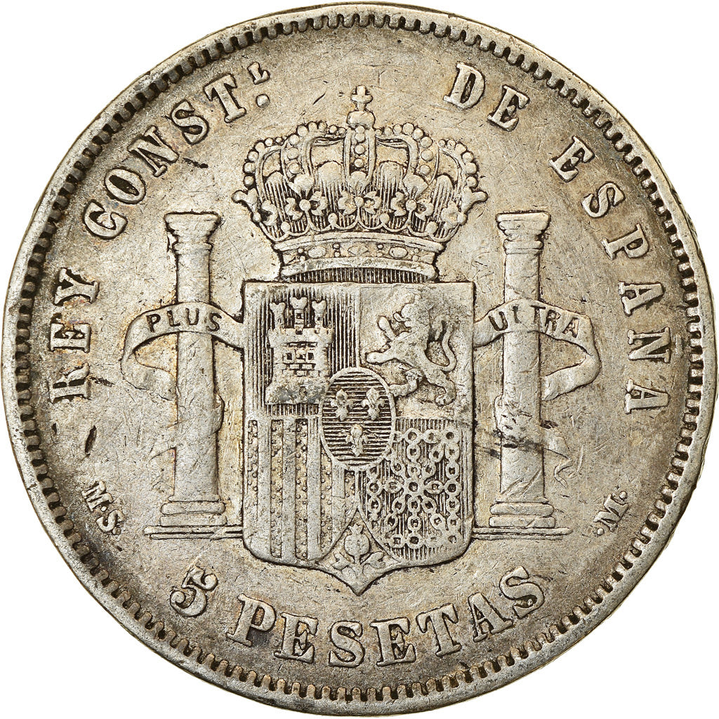 Moneda, España, Alfonso XII, 5 Pesetas, 1885 (87), Madrid, BC+, Plata, KM:688