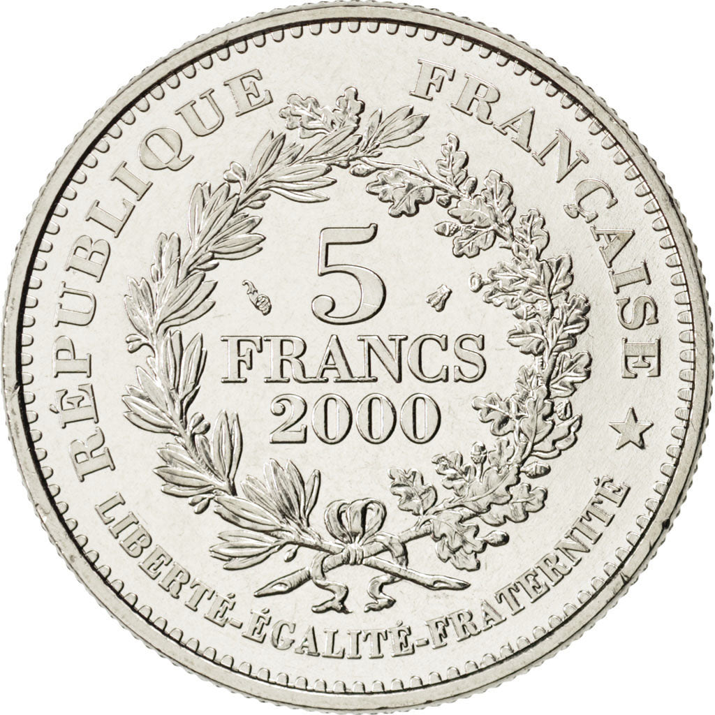 FRANCE, 5 Francs, 2000, KM #1967, MS(63), Cupro-nickel, 10.00