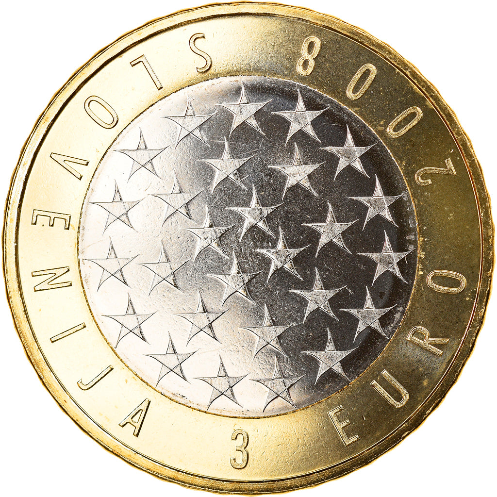 Słowenia, 3 Euro, 2008, Special Unc., MS(65-70), Bimetaliczny, KM:81