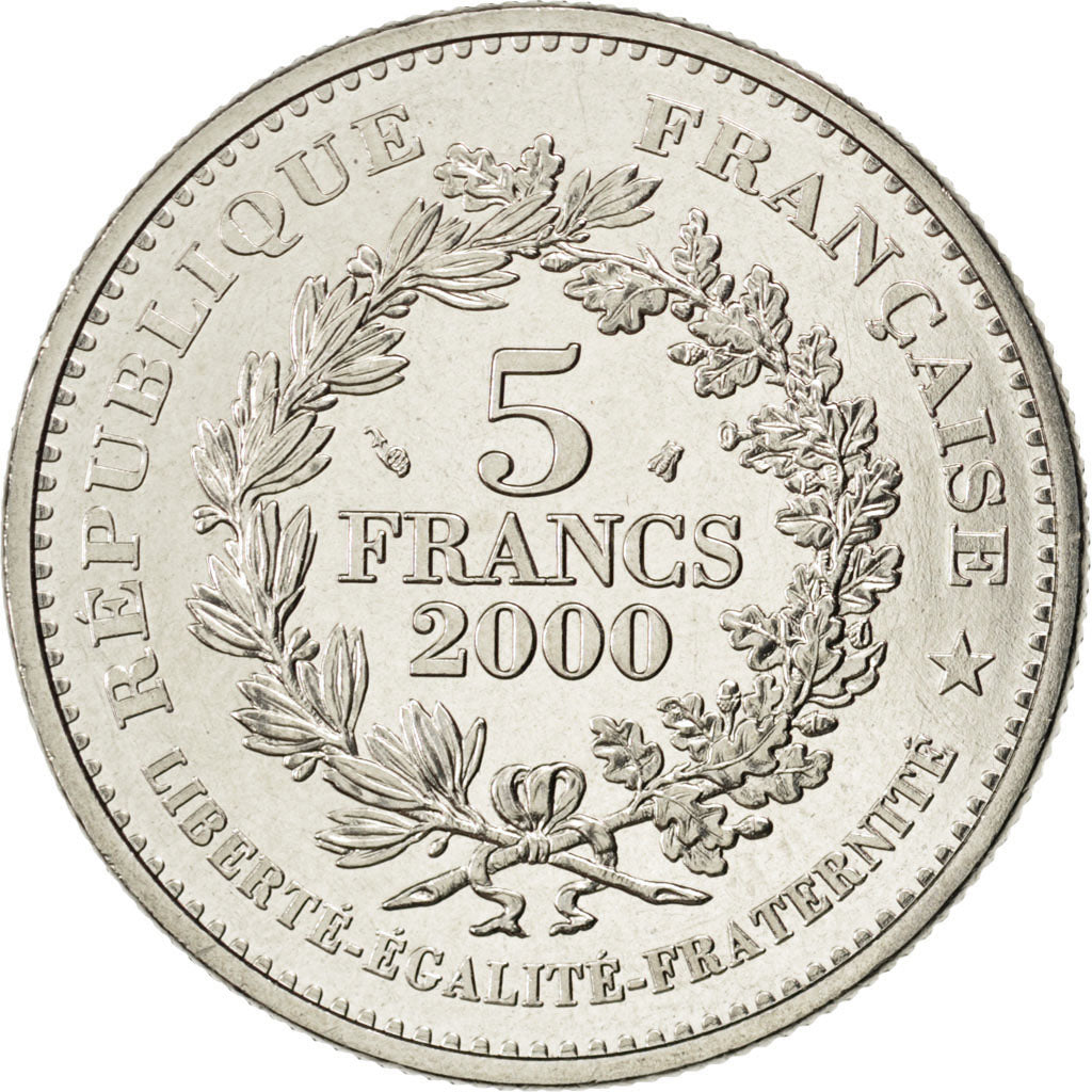 FRANCE, 5 Francs, 2000, KM #1222, MS(63), Cupro-nickel, 10.00