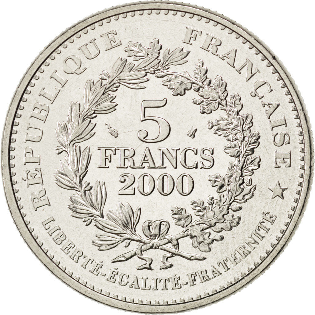 FRANCE, 5 Francs, 2000, KM #1224, MS(63), Cupro-nickel, 10.00