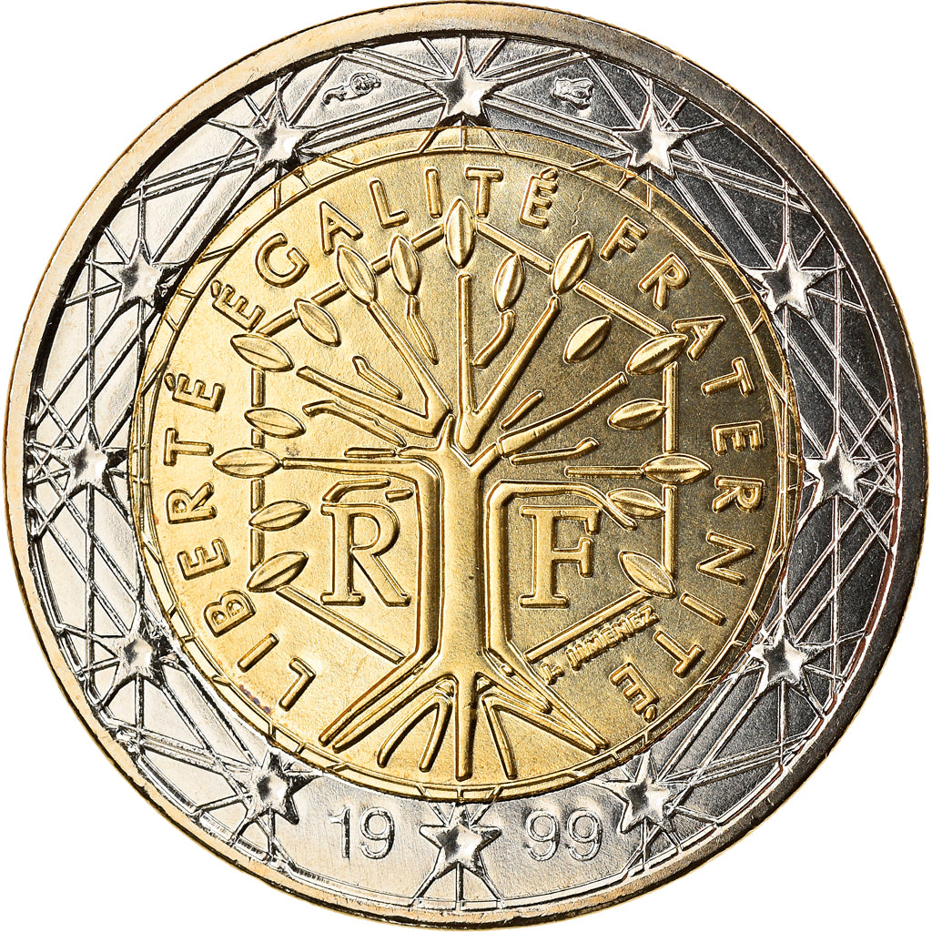 France, 2 Euro, 1999, Paris, MS(65-70), Bi-Metallic, KM:1289