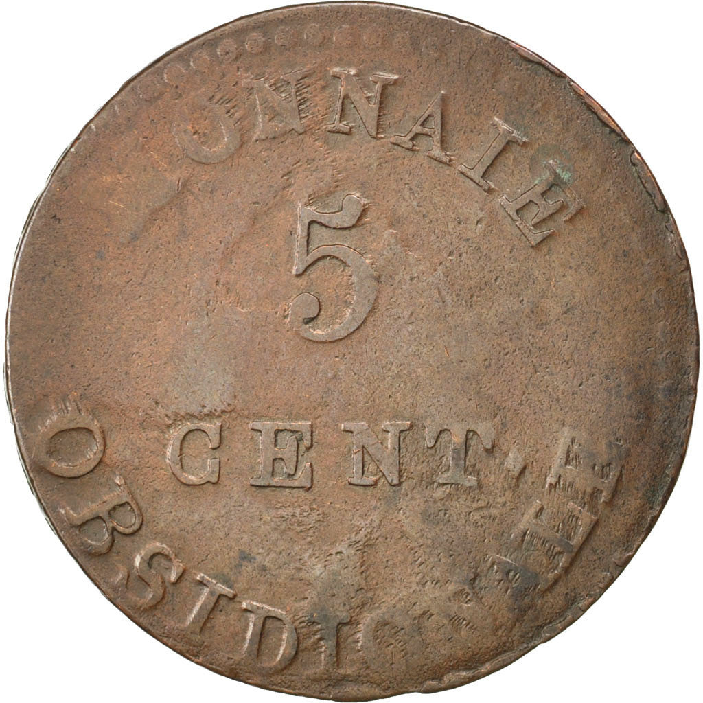 FRENCH STATES, 5 Centimes, 1814, KM #4.1, VF(30-35), Bronze, Gadoury #131B/1,...