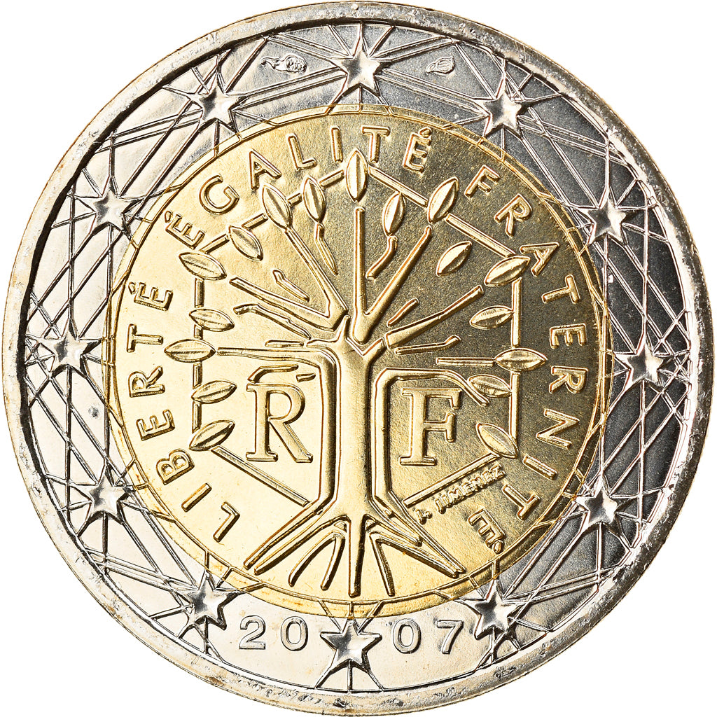 France, 2 Euro, 2007, Paris, MS(65-70), Bi-Metallic, KM:1414