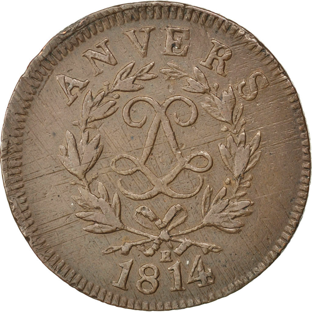 FRENCH STATES, 10 Centimes, 1814, KM #7.2, EF(40-45), Bronze, Gadoury #193d,...