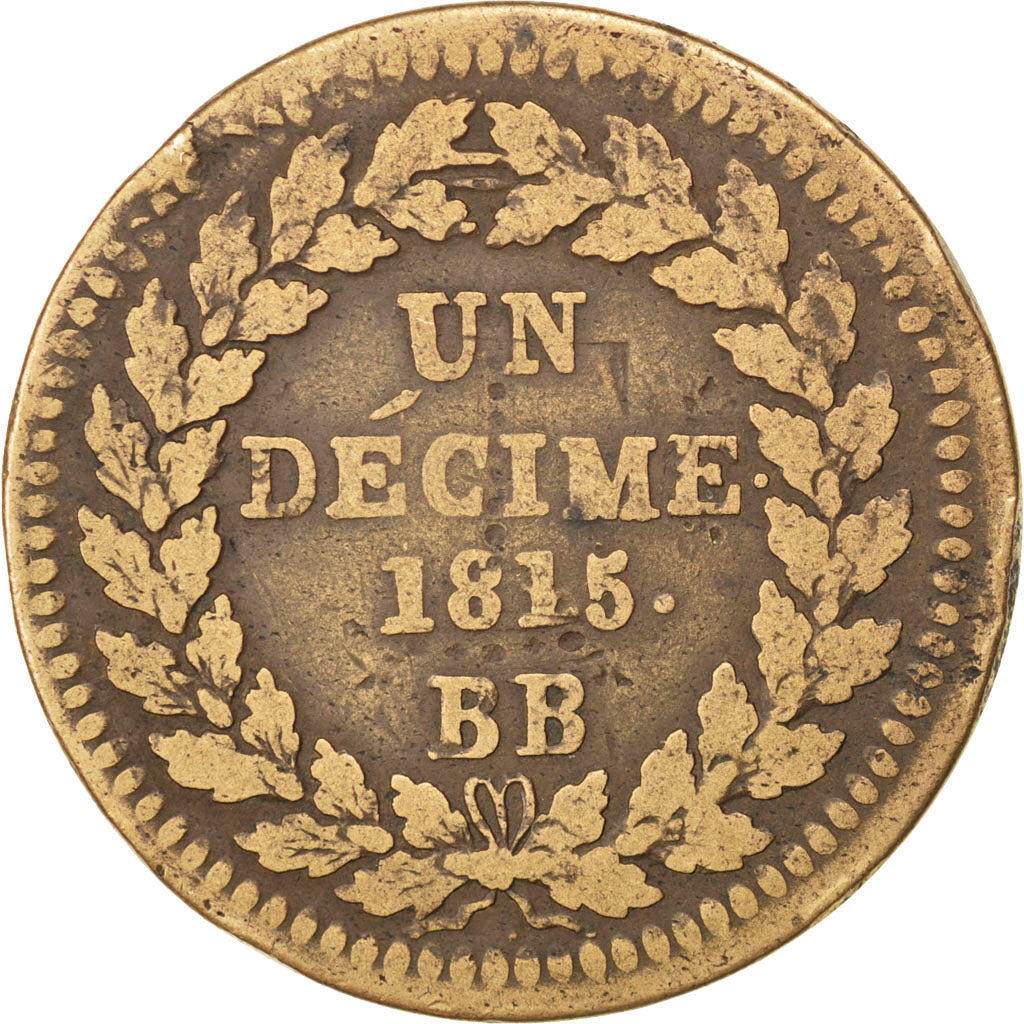 Francia, Louis XVIII, Decime, 1815, Strasbourg, MB, Bronzo, KM:701, Gadoury:196c