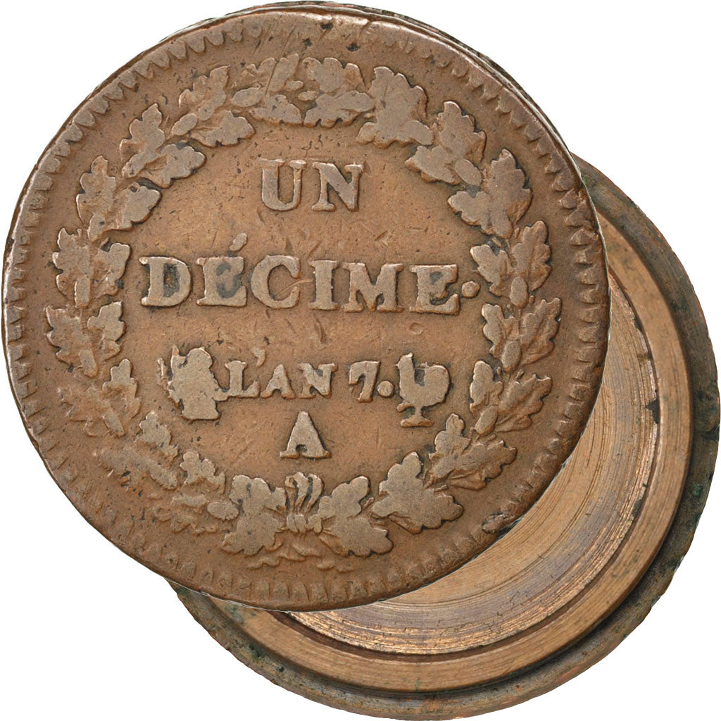 Francia, 1 Décime, 1799, Paris, MB, Bronzo, KM:644.1, Gadoury:187