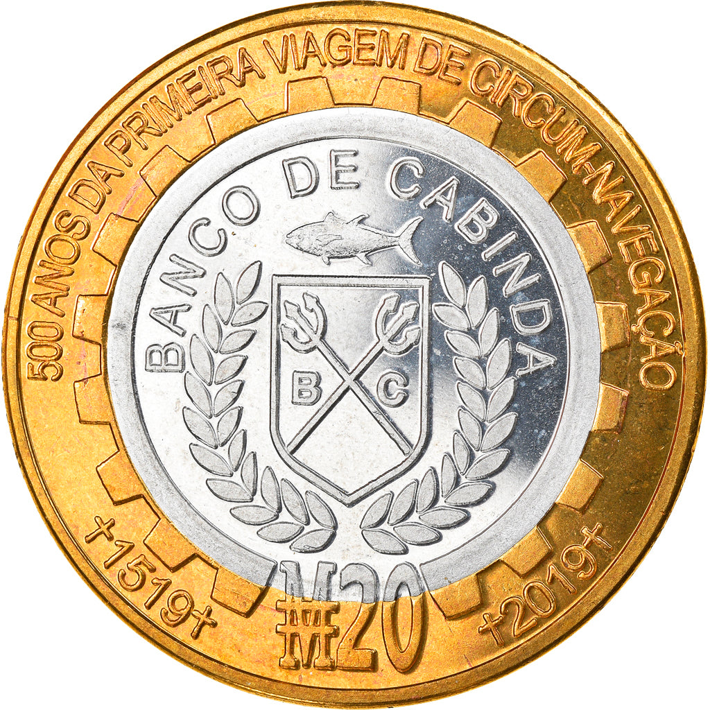 Coin, CABINDA, Ferdinand Magellan, 20 Macutas, 2019, MS(63), Bi-Metallic