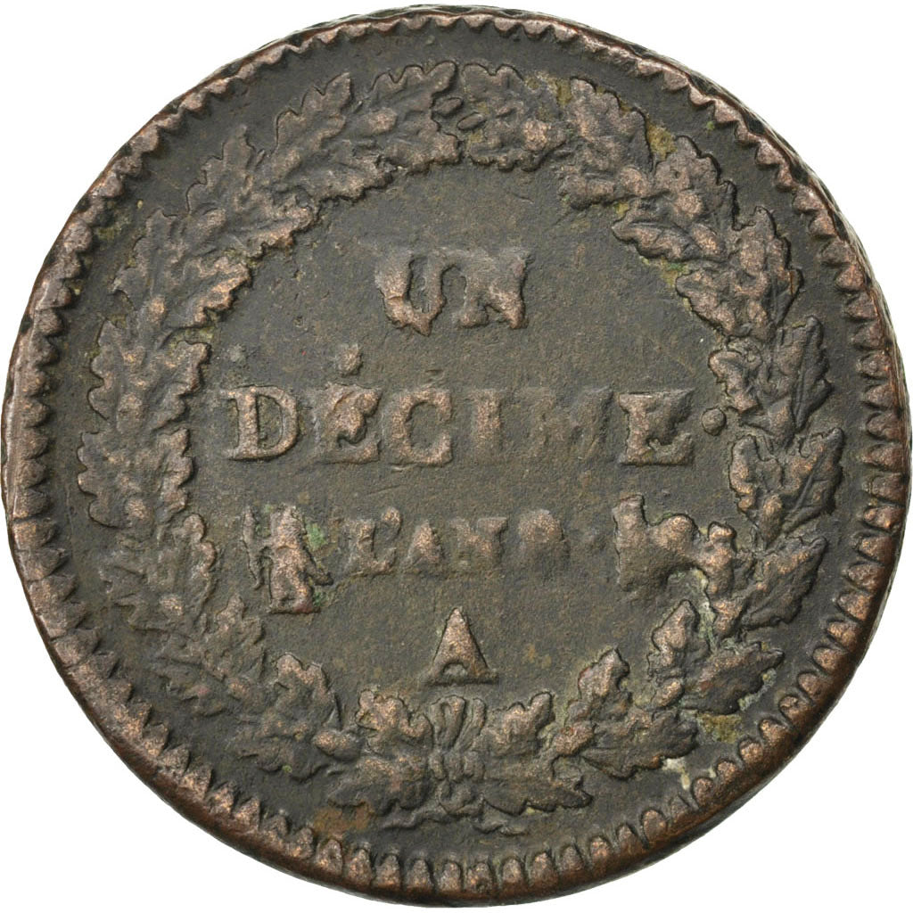Münze, Frankreich, Dupré, Decime, 1799, Paris, S+, Bronze, KM:644.1