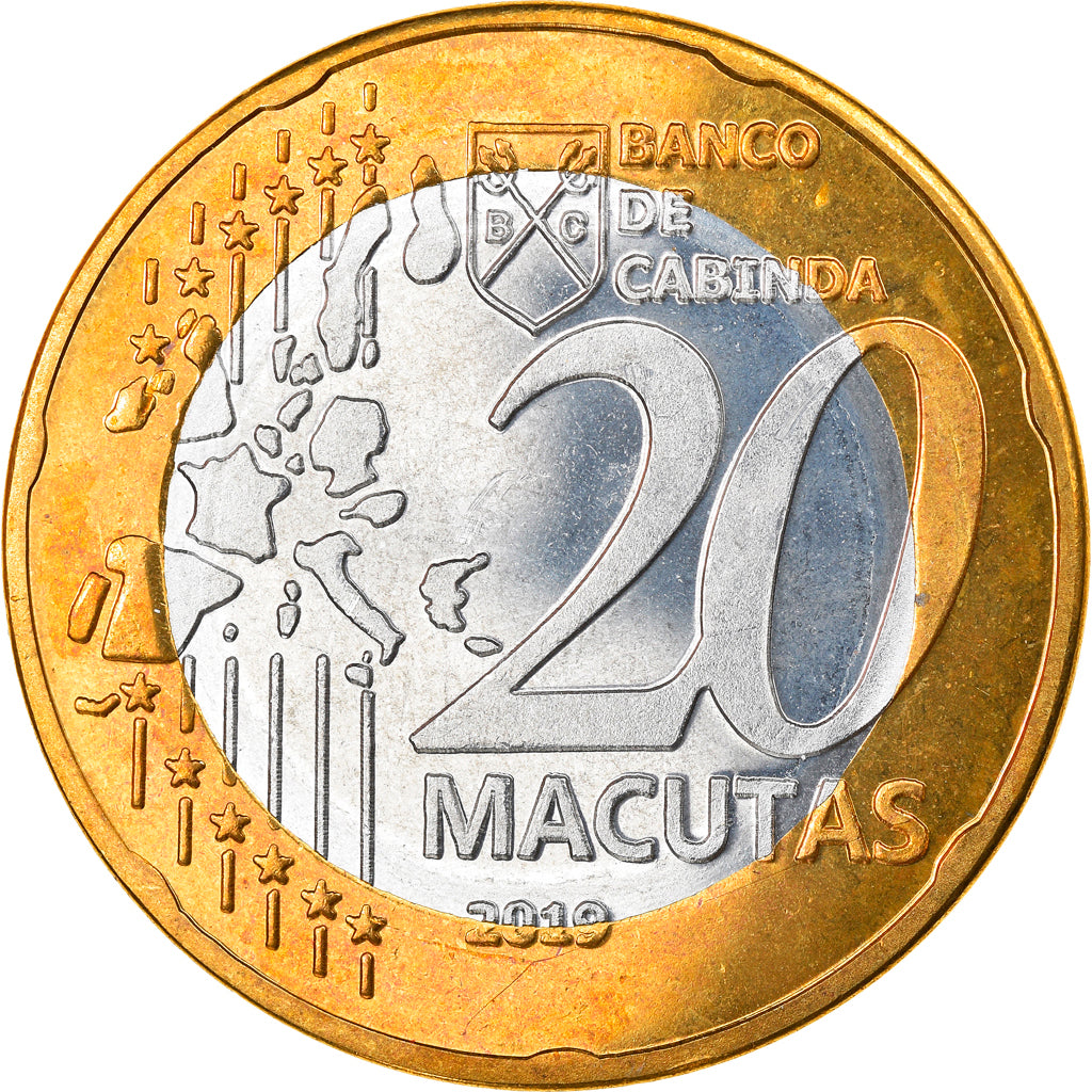 Coin, CABINDA, 20th Anniversary, 20 Macutas, 2019, MS(63), Bi-Metallic