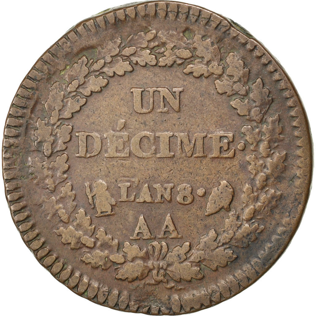 FRANCE, Dupré, Decime, 1800, Metz, KM #644.2, VF(30-35), Bronze, 32, Gadoury #..