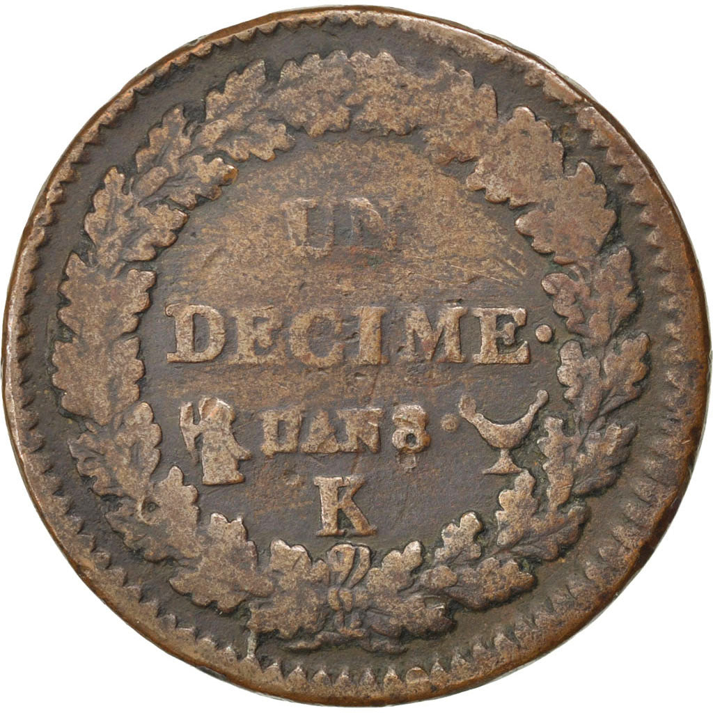 FRANCE, Dupré, Decime, 1800, Bordeaux, KM #644.8, VF(20-25), Bronze, Gadoury #..