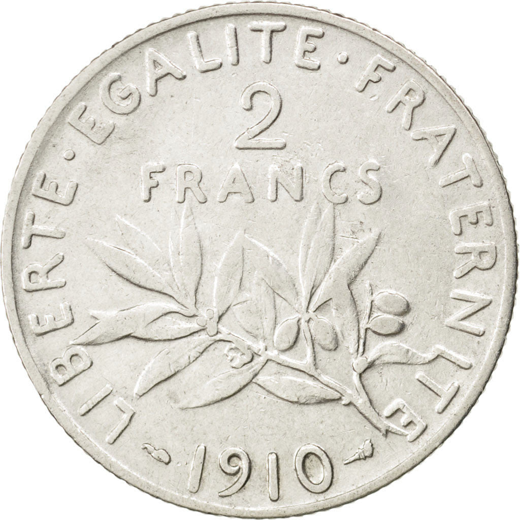 Moneda, Francia, Semeuse, 2 Francs, 1910, MBC, Plata, KM:845.1, Gadoury:532