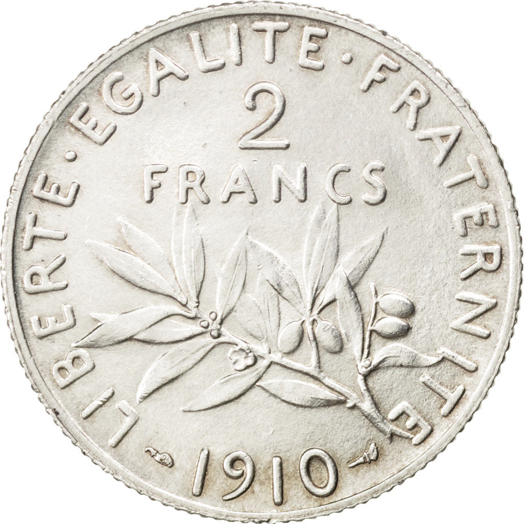 FRANCE, Semeuse, 2 Francs, 1910, Paris, KM #845.1, MS(60-62), Silver, 27,...