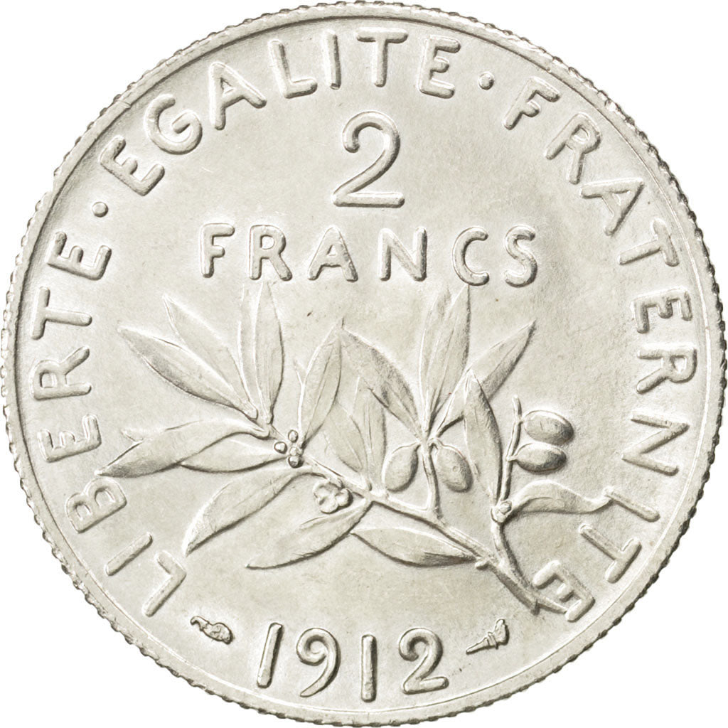 FRANCE, 2 Francs, 1912, KM #845.1, MS(63), Silver, Gadoury #532, 10.03