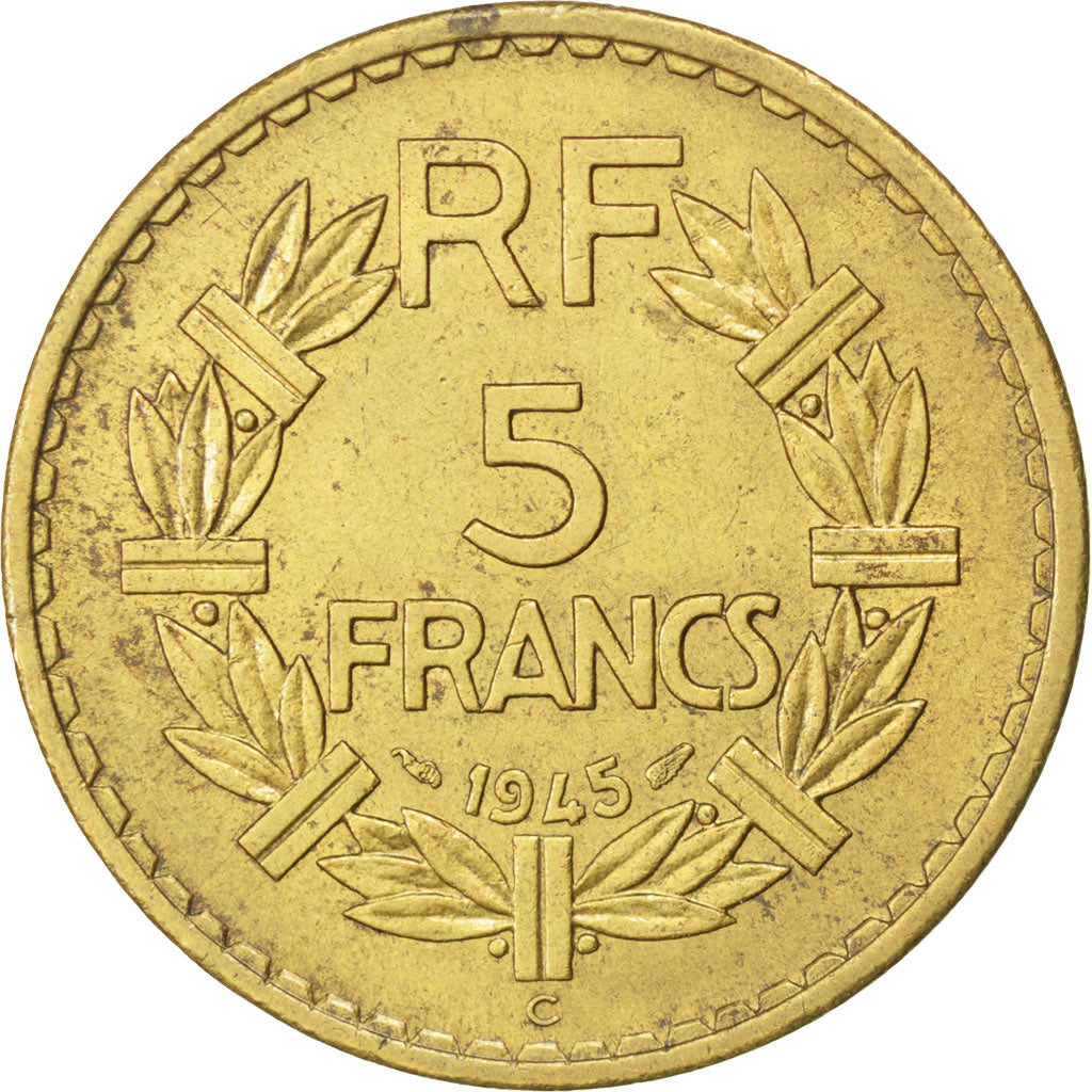 FRANCE, Lavrillier, 5 Francs, 1945, Castelsarrasin, KM #888a.3, AU(50-53),...