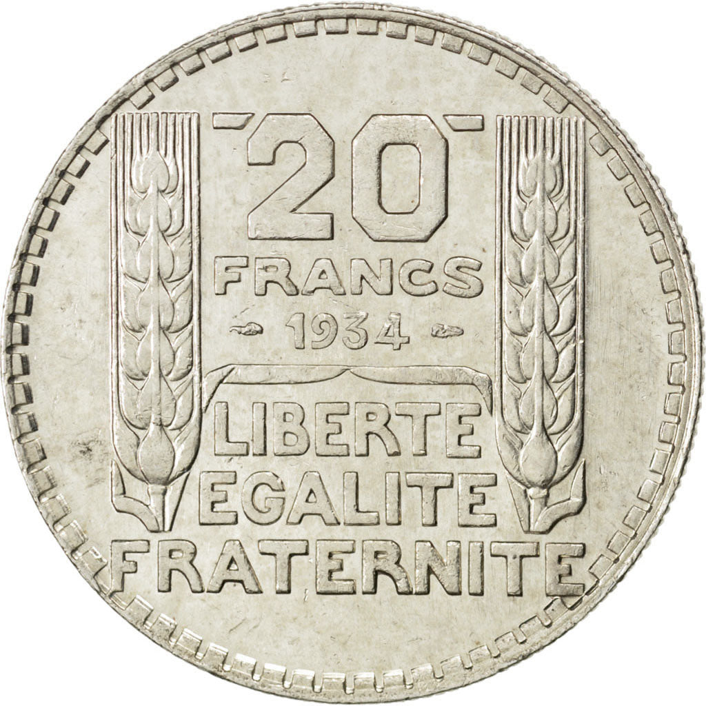 Moneda, Francia, Turin, 20 Francs, 1934, EBC+, Plata, KM:879, Gadoury:852