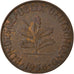 Coin, GERMANY - FEDERAL REPUBLIC, 2 Pfennig, 1958, Karlsruhe, EF(40-45), Bronze