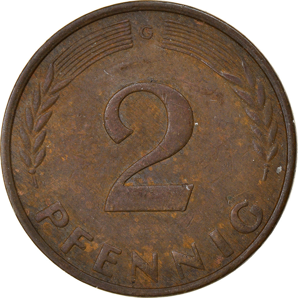 Coin, GERMANY - FEDERAL REPUBLIC, 2 Pfennig, 1958, Karlsruhe, EF(40-45), Bronze
